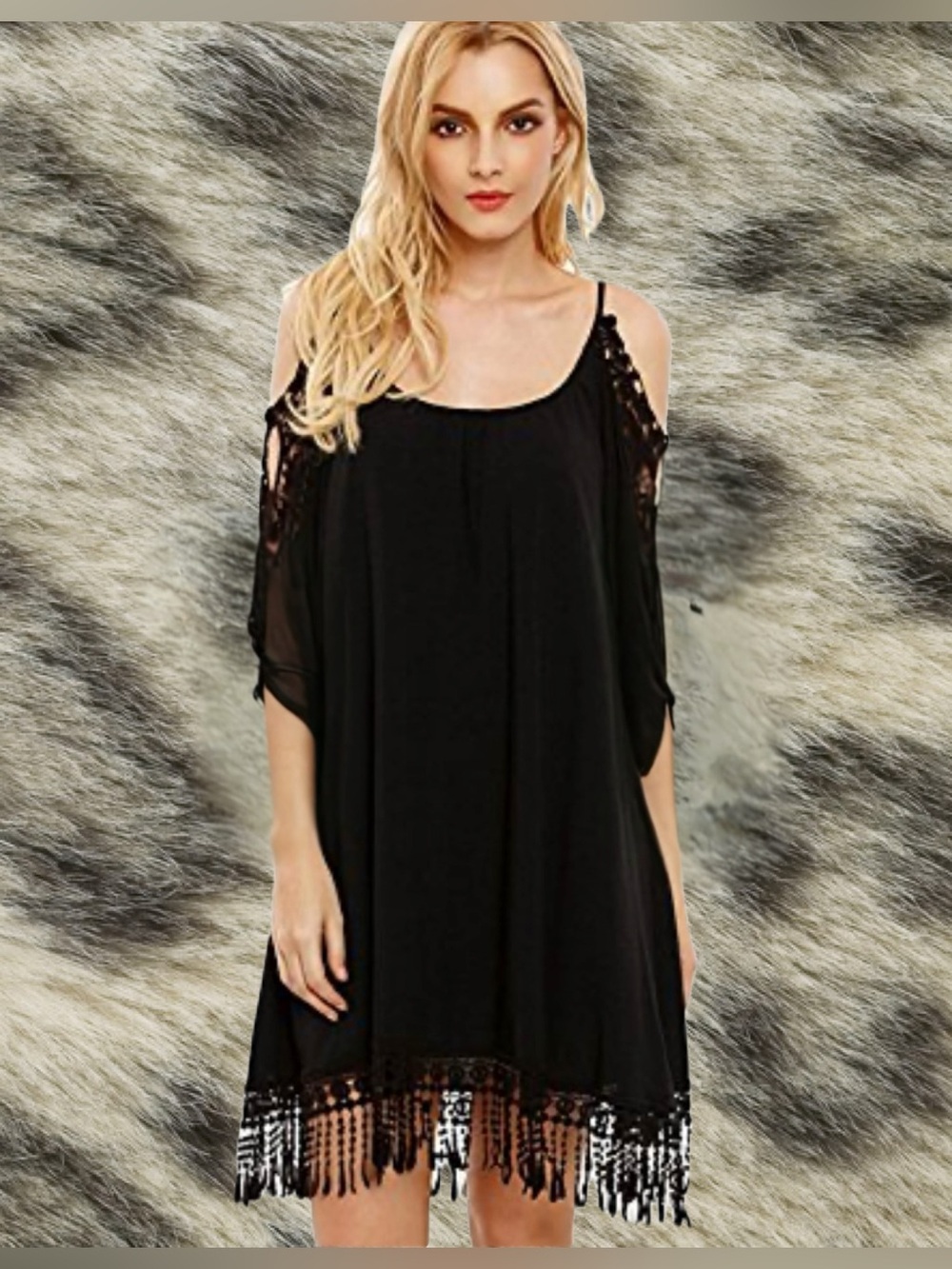 Charming Charlie's Black Cold Shoulder Lace/Crochet Dress